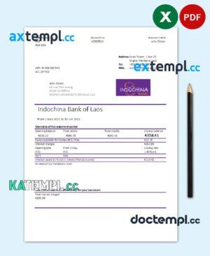 sample Laos Indochina Bank statement easy to fill template in Excel and PDF format download