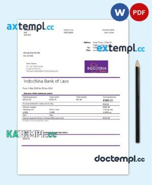 sample Laos Indochina Bank statement template in Word and PDF format download