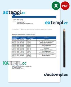 sample Laos Joint Development Bank (JDB) statement easy to fill template in .xls and .pdf file format download