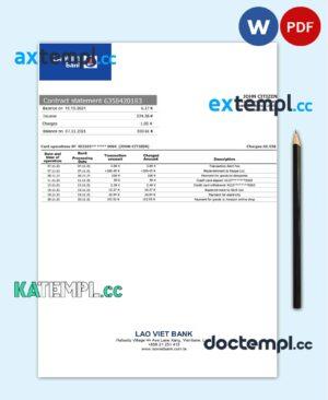 sample Laos Lao Viet bank statement template, Word and PDF format (.doc and .pdf) download