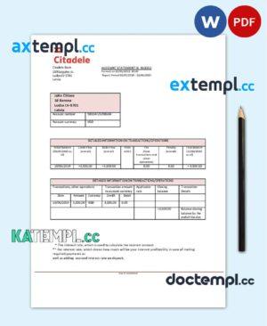 sample Latvia Citadele bank statement template, Word and PDF format (.doc and .pdf) download
