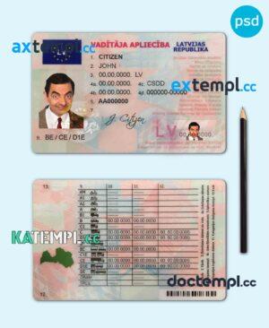 sample Latvia driving license template in PSD format, fully editable download