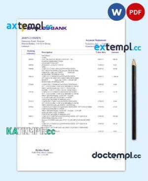 sample Lebanon Byblos Bank statement template in Word and PDF format download