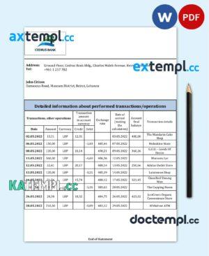 sample Lebanon Cedrus Bank statement template in Word and PDF format download