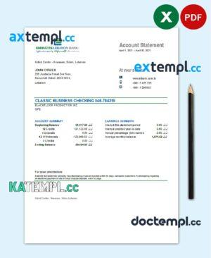 sample Lebanon Emirates Lebanon Bank statement template in Excel and PDF format, good for address prove download