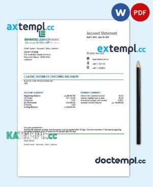 sample Lebanon Emirates Lebanon Bank statement template in Word and PDF format, good for address prove download