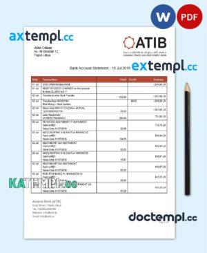 sample Libya Assaray (ATIB) bank statement easy to fill template in Word and PDF format download