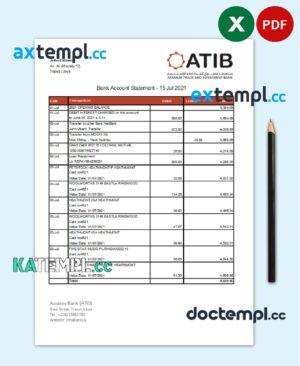 sample Libya Assaray Bank (ATIB) statement easy to fill template in Excel and PDF format download