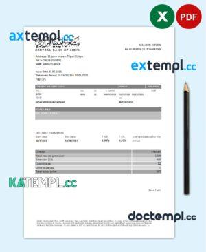 sample Libya Central Bank of Libya proof of address bank statement template in Excel and PDF format (.xls and .pdf) download