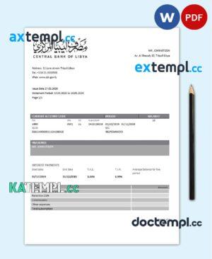 sample Libya Central Bank of Libya proof of address bank statement template in Word and PDF format (.doc and .pdf) download