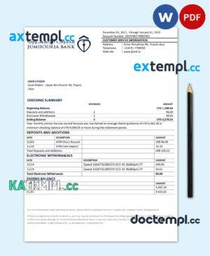 sample Libya Jumhouria Bank statement template in Word and PDF format download