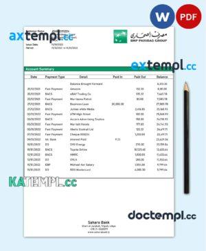 sample Libya Sahara Bank statement template in Word and PDF format download