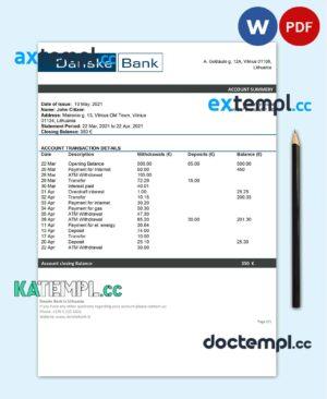 sample Lithuania (Litva) Danske bank statement template in Word and PDF format download