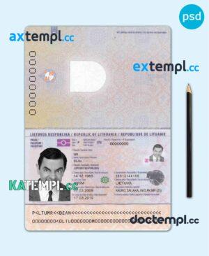 sample Lithuania passport template in psd format, fully editable, with all fonts download