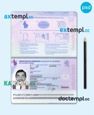 sample Luxembourg passport template in PSD format, fully editable download
