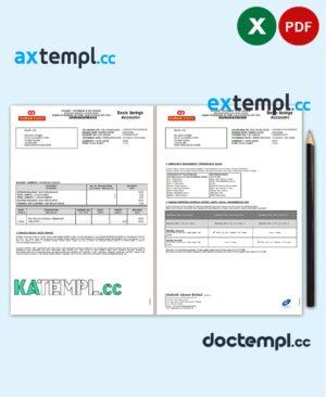 sample Malaysia AmBank Islamic bank statement template in Excel and PDF format (2 pages) download
