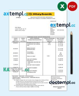 sample Malaysia Maybank bank statement easy to fill template in .xls and .pdf file format download