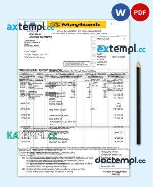 sample Malaysia Maybank bank statement template, Word and PDF format (.doc and .pdf) download