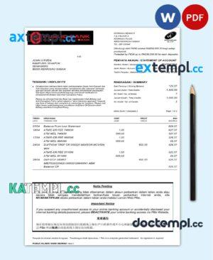 sample Malaysia Public Islamic Bank statement Word and PDF template, 2 pages download