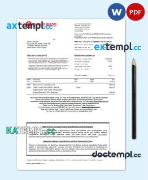 sample Malaysia Public bank statement template in Word and PDF format download
