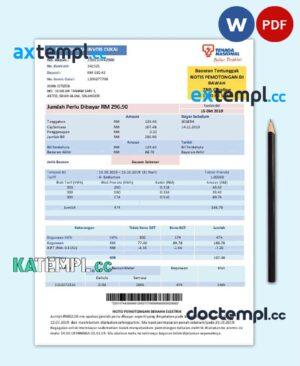 sample Malaysia Tenaga Nasional electricity utility bill template in Word and PDF format download