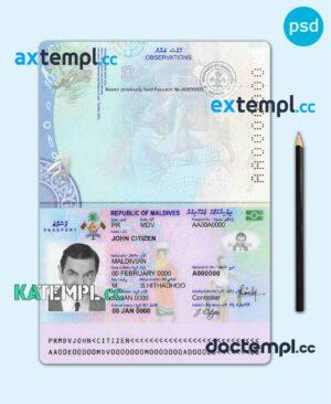 sample Maldives passport template in PSD format, fully editable, with all fonts download