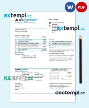 sample Malta AlterPower Malta proof of address utility bill template in Word and PDF format download