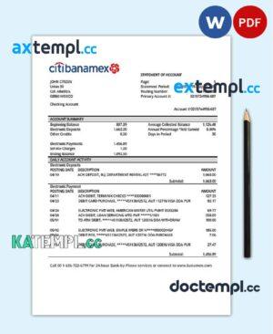 sample Mexico Citibanamex bank proof of address statement template in Word and PDF format download