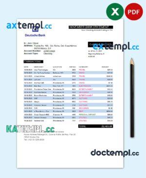 sample Mexico Deutsche bank statement easy to fill template in Excel and PDF format download