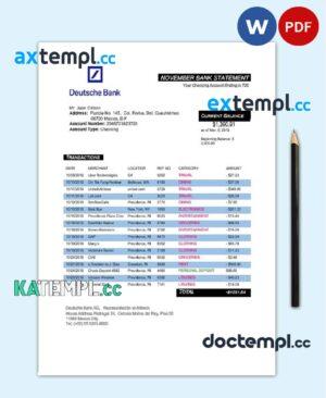 sample Mexico Deutsche bank statement template in Word and PDF format, good for address prove download