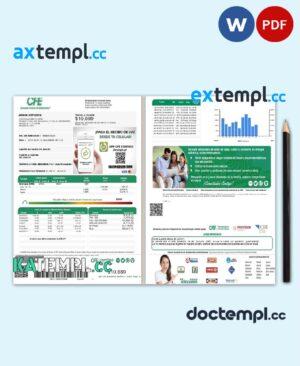 sample Mexico Federal Electricity Commission (CFE) utility bill template in Word format, 2 pages download