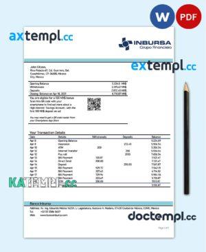 sample Mexico Inbursa Bank statement easy to fill template in Word and PDF format download