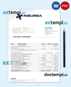 sample Mexico Inbursa Bank statement template in Word and PDF format, good for address prove download