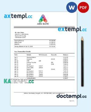 sample Mongolia Arig Bank proof of address statement template in Word and PDF format download