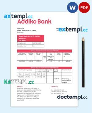 sample Montenegro Addiko Bank proof of address statement template in Word and PDF format, .doc and .pdf format download
