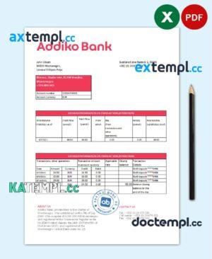 sample Montenegro Addiko Bank statement easy to fill template in .xls and .pdf file format download