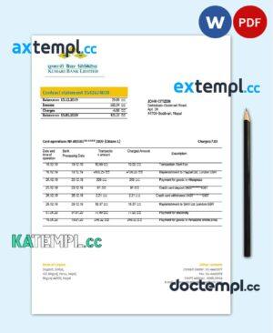 sample Nepal Kumari Bank proof of address statement template in Word and PDF format download