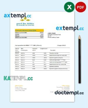sample Nepal Kumari Bank statement template in Excel and PDF format download