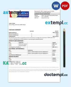 sample Nepal Rastriya Banijya Bank bank statement template in Word and PDF format download