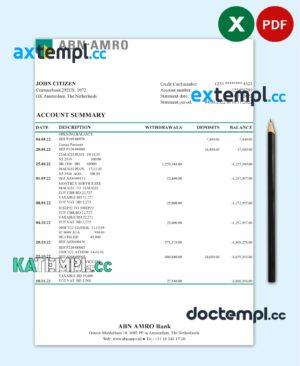 sample Netherlands ABN AMRO bank statement Excel and PDF template download