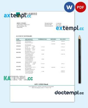 sample Netherlands ABN AMRO bank statement template in Word and PDF format download