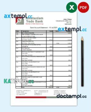 sample Netherlands Amsterdam Trade Bank statement template in Excel and PDF format download