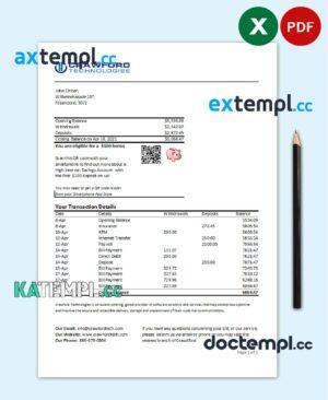 sample Netherlands (Holland) Crawford Technologies Bank statement easy to fill template in Excel and PDF format download