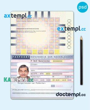 sample Netherlands (Holland) passport template in PSD format, 2006-2016 download
