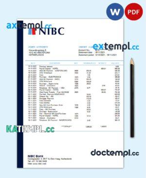 sample Netherlands NIBC Bank statement easy to fill template in Word and PDF format download