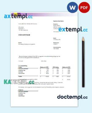 sample Netherlands NUON gas utility bill template in Word and PDF format in Dutch language download