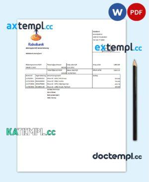 sample Netherlands Rabobank bank statement easy to fill template in Word and PDF format download