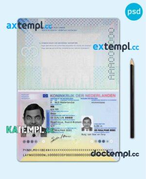 sample Netherlands passport template in PSD format, fully editable, with all fonts (2014 - present) download