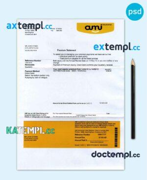 sample New Zealand AMI proof of address bank statement template, fully editable in PSD format download