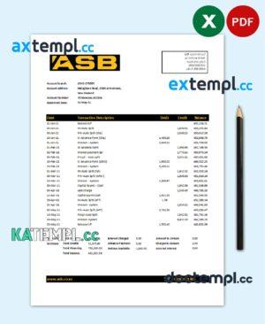sample New Zealand ASB Bank statement easy to fill template in Excel and PDF format download
